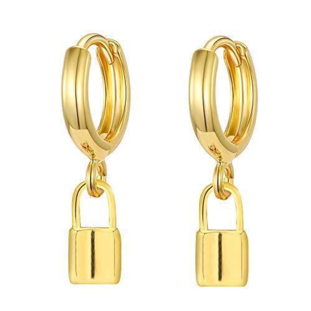 4606 Small Hoop Lock Dangle Drop Hoop Earrings With Small Charm Cute